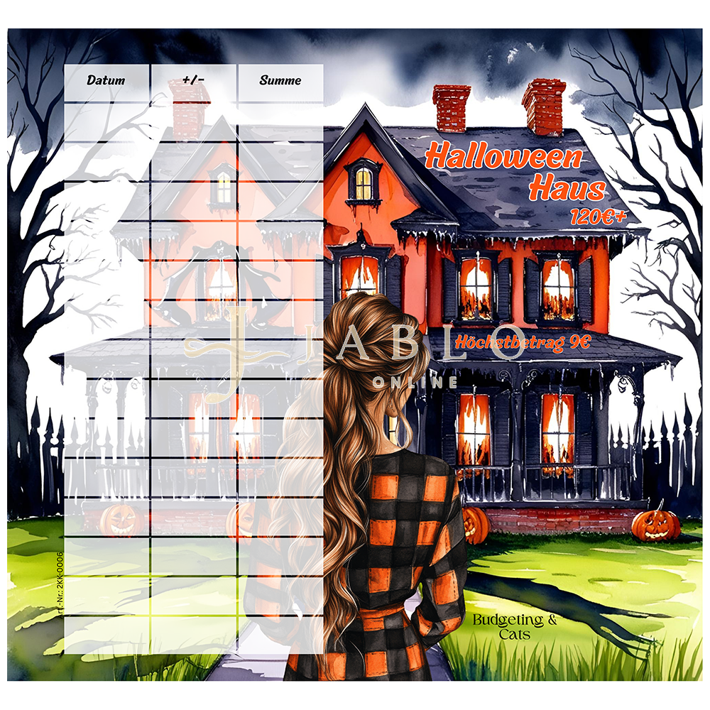 Budgeting & Cats - Halloween Haus 120€+ - 2er Klappkarte