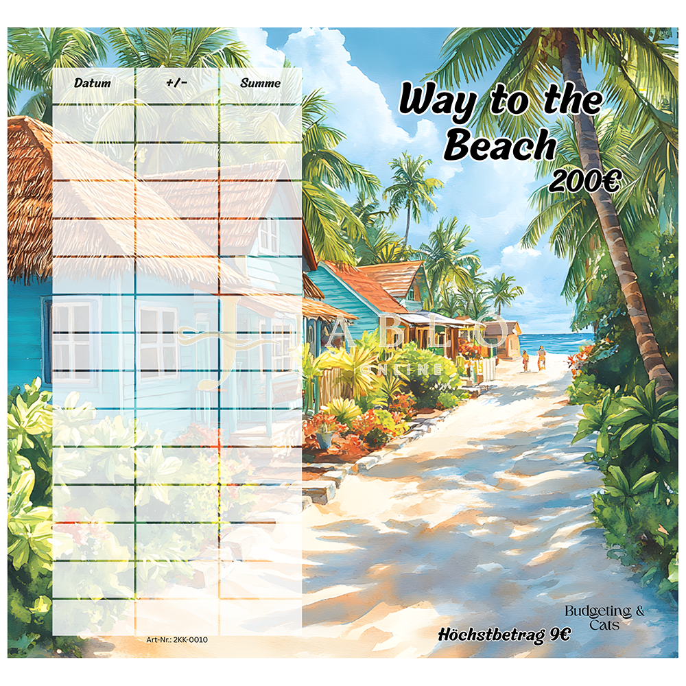 Budgeting & Cats - Way to the Beach 200€ - 2er Klappkarte