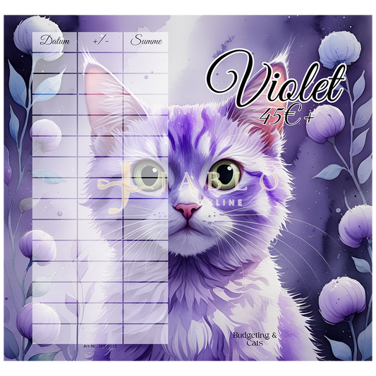 Budgeting & Cats - Violet 45€+ - 2er Klappkarte
