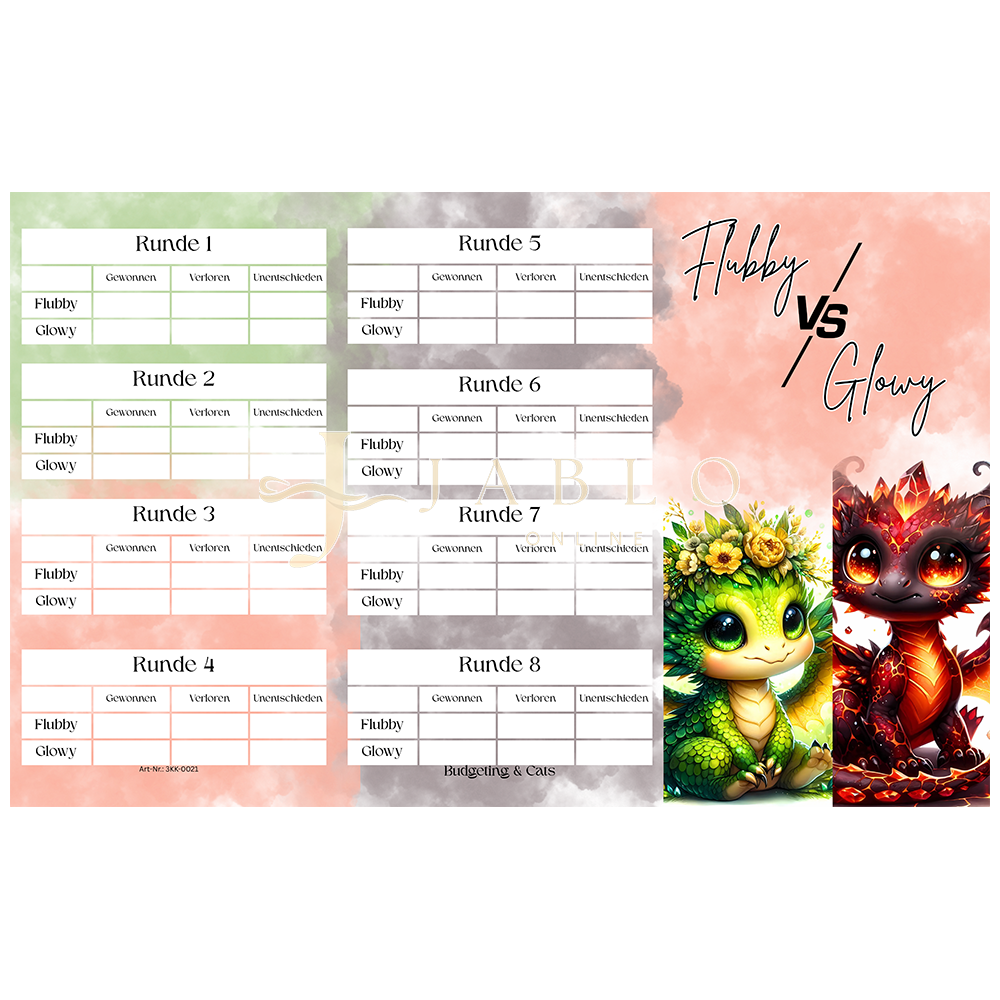 Budgeting & Cats - Flubby VS Glowy - 3er Klappkarte