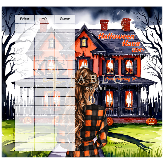 Budgeting & Cats - Halloween Haus 120€+ - 2er Klappkarte