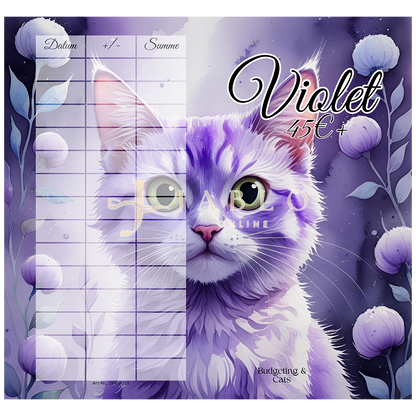 Budgeting & Cats - Violet 45€+ - 2er Klappkarte