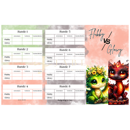 Budgeting & Cats - Flubby VS Glowy - 3er Klappkarte